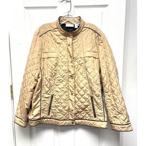 Chico’s Jacket Quilted Womens Size XL Champagne Gold Zip Pockets Light Coat